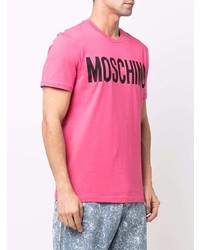 Мужская ярко-розовая футболка с круглым вырезом с принтом от Moschino