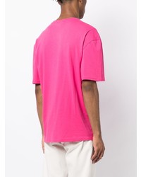 Мужская ярко-розовая футболка с круглым вырезом с принтом от Hugo