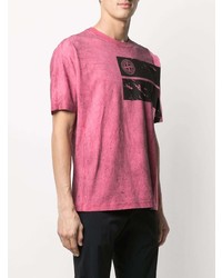 Мужская ярко-розовая футболка с круглым вырезом с принтом от Stone Island