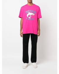 Мужская ярко-розовая футболка с круглым вырезом с принтом от Just Don