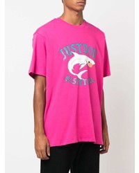Мужская ярко-розовая футболка с круглым вырезом с принтом от Just Don