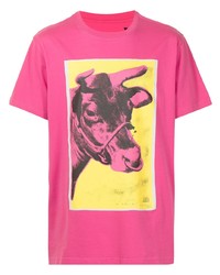 Мужская ярко-розовая футболка с круглым вырезом с принтом от Maharishi