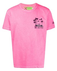 Мужская ярко-розовая футболка с круглым вырезом с принтом от MC2 Saint Barth