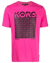 Мужская ярко-розовая футболка с круглым вырезом с принтом от Michael Kors