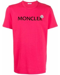 Мужская ярко-розовая футболка с круглым вырезом с принтом от Moncler