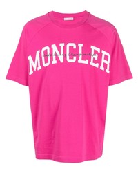 Мужская ярко-розовая футболка с круглым вырезом с принтом от Moncler