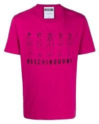 Мужская ярко-розовая футболка с круглым вырезом с принтом от Moschino