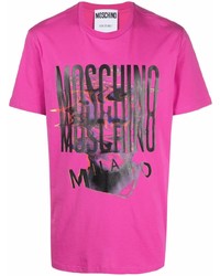 Мужская ярко-розовая футболка с круглым вырезом с принтом от Moschino