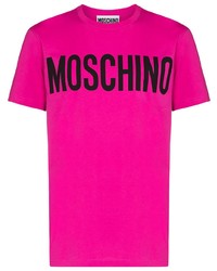 Мужская ярко-розовая футболка с круглым вырезом с принтом от Moschino