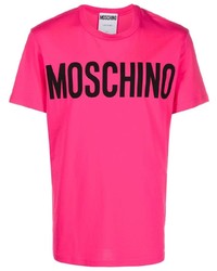 Мужская ярко-розовая футболка с круглым вырезом с принтом от Moschino