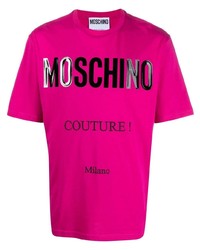 Мужская ярко-розовая футболка с круглым вырезом с принтом от Moschino