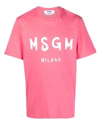 Мужская ярко-розовая футболка с круглым вырезом с принтом от MSGM