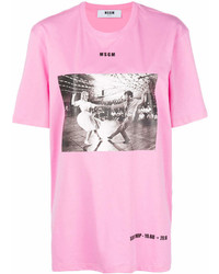 Женская ярко-розовая футболка с круглым вырезом с принтом от MSGM