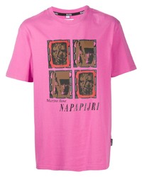 Мужская ярко-розовая футболка с круглым вырезом с принтом от Napa By Martine Rose