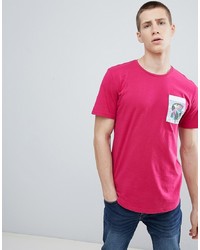 Мужская ярко-розовая футболка с круглым вырезом с принтом от ONLY & SONS