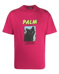 Мужская ярко-розовая футболка с круглым вырезом с принтом от Palm Angels