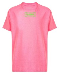 Мужская ярко-розовая футболка с круглым вырезом с принтом от Pleasures