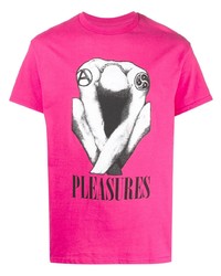 Мужская ярко-розовая футболка с круглым вырезом с принтом от Pleasures