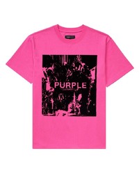 Мужская ярко-розовая футболка с круглым вырезом с принтом от purple brand