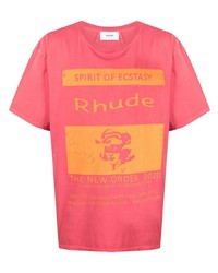 Мужская ярко-розовая футболка с круглым вырезом с принтом от Rhude