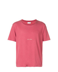 Мужская ярко-розовая футболка с круглым вырезом с принтом от Saint Laurent