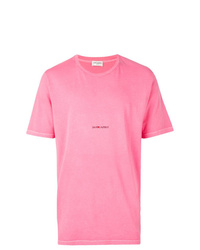 Мужская ярко-розовая футболка с круглым вырезом с принтом от Saint Laurent