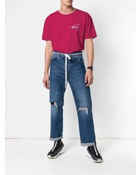 Мужская ярко-розовая футболка с круглым вырезом с принтом от Tommy Jeans