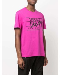 Мужская ярко-розовая футболка с круглым вырезом с принтом от Versace