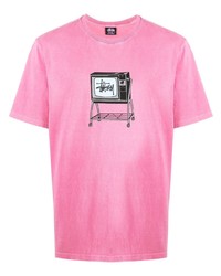 Мужская ярко-розовая футболка с круглым вырезом с принтом от Stussy
