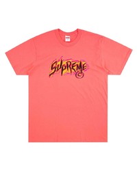 Мужская ярко-розовая футболка с круглым вырезом с принтом от Supreme