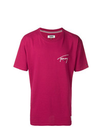 Мужская ярко-розовая футболка с круглым вырезом с принтом от Tommy Jeans