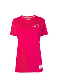 Женская ярко-розовая футболка с круглым вырезом с принтом от Tommy Jeans