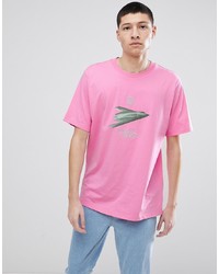 Мужская ярко-розовая футболка с круглым вырезом с принтом от Weekday