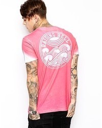 Мужская ярко-розовая футболка с круглым вырезом с принтом