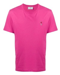 Мужская ярко-розовая футболка с круглым вырезом от Ami Paris