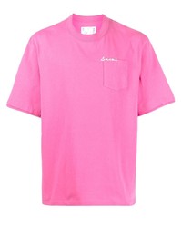 Мужская ярко-розовая футболка с круглым вырезом от Sacai