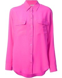 Ярко-розовая шелковая блуза на пуговицах от Equipment