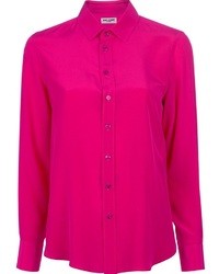 Ярко-розовая шелковая блуза на пуговицах от Saint Laurent