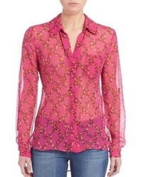 Ярко-розовая шелковая блузка