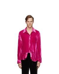 Ярко-розовая шелковая рубашка с длинным рукавом