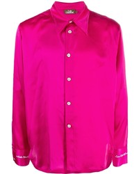 Ярко-розовая шелковая рубашка с длинным рукавом в клетку