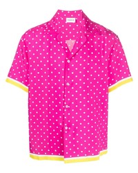 Мужская ярко-розовая шелковая рубашка с коротким рукавом в горошек от P.A.R.O.S.H.