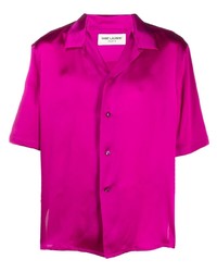 Мужская ярко-розовая шелковая рубашка с коротким рукавом от Saint Laurent