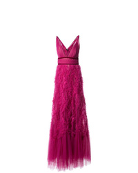 Ярко-розовое вечернее платье из фатина с рюшами от Marchesa Notte
