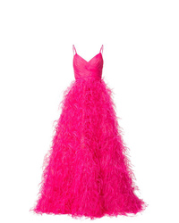 Ярко-розовое вечернее платье из фатина от Monique Lhuillier