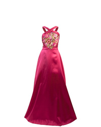 Ярко-розовое вечернее платье с вышивкой от Marchesa Notte