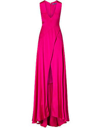 Ярко-розовое вечернее платье с разрезом