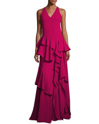 Ярко-розовое вечернее платье с рюшами