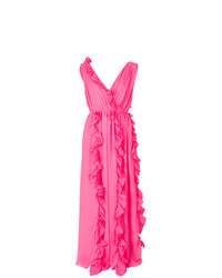 Ярко-розовое вечернее платье с рюшами от MSGM