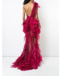 Ярко-розовое вечернее платье с рюшами от Marchesa